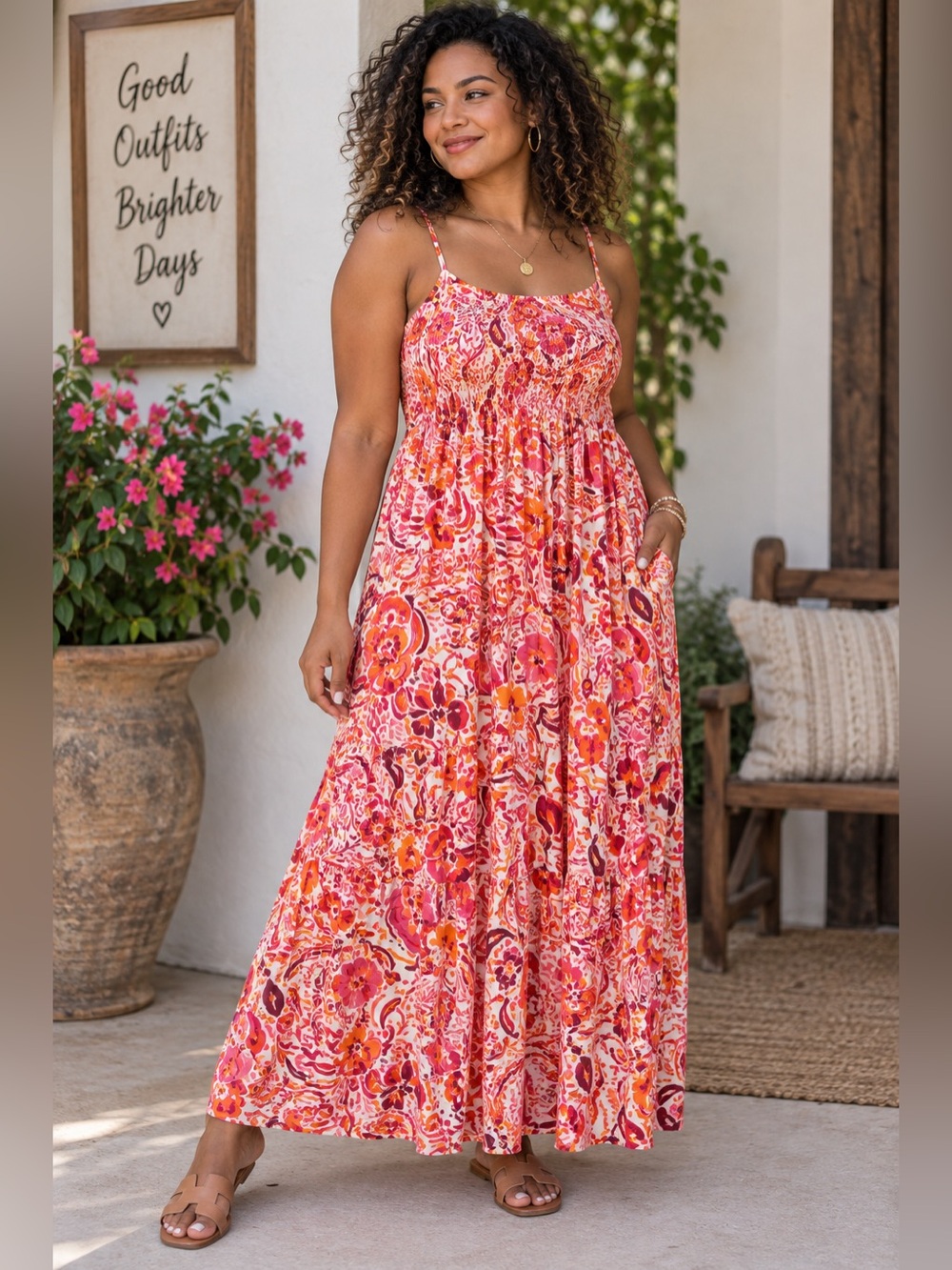 Sincerely Jules Floral Smocked Maxi Dress Size L Rayon